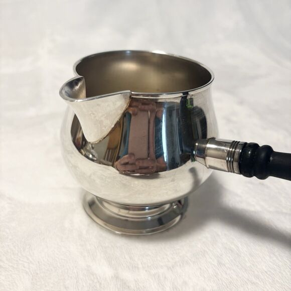 Vintage WM ROGERS Silverplate Pipkin Gravy Bowl Brandy Warmer w/Wood Handle - Picture 3 of 10